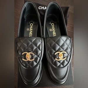 Chanel Turnlock Black Leather Loafers 39.5 EU Used Once!
